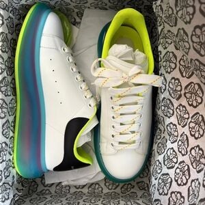 Alexander McQueen White and Neon Green Sneakers